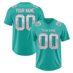 Aqua Light Pink Sequin Lettering Stretch Football Jersey 1