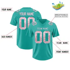 Aqua Light Pink Sequin Lettering Stretch Football Jersey 2