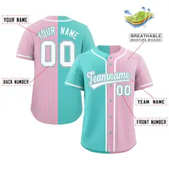 Aqua Light Pink Stripe-Solid Combo Baseball Jersey 2