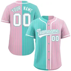 Aqua Light Pink Striped Two Tone Authentic Baseball Jersey 1