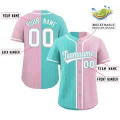 Aqua Light Pink Striped Two Tone Authentic Baseball Jersey 2