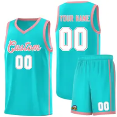 Aqua Light Pink-White Two Bar Side Sports Basketball Jersey 1