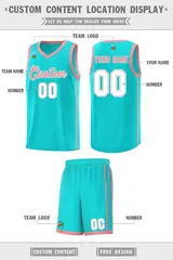 Aqua Light Pink-White Two Bar Side Sports Basketball Jersey 2