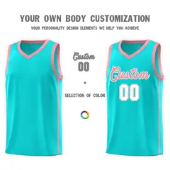 Aqua Light Pink-White Two Bar Side Sports Basketball Jersey 3
