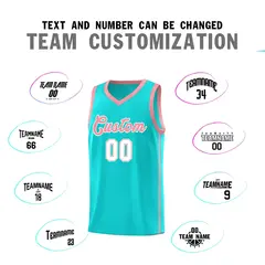 Aqua Light Pink-White Two Bar Side Sports Basketball Jersey 4