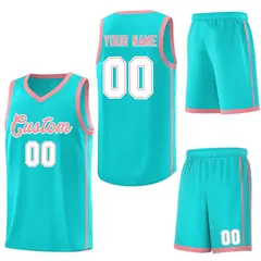 Aqua Light Pink-White Two Bar Side Sports Basketball Jersey 6