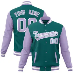 Aqua Light Purple Full-Snap Raglan Sleeves Letterman Jacket 1
