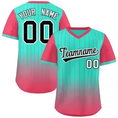 Aqua Light Red-Black Gradient Pinstripe Baseball Jersey