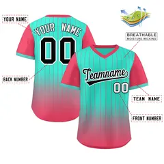 Aqua Light Red-Black Gradient Pinstripe Baseball Jersey 2