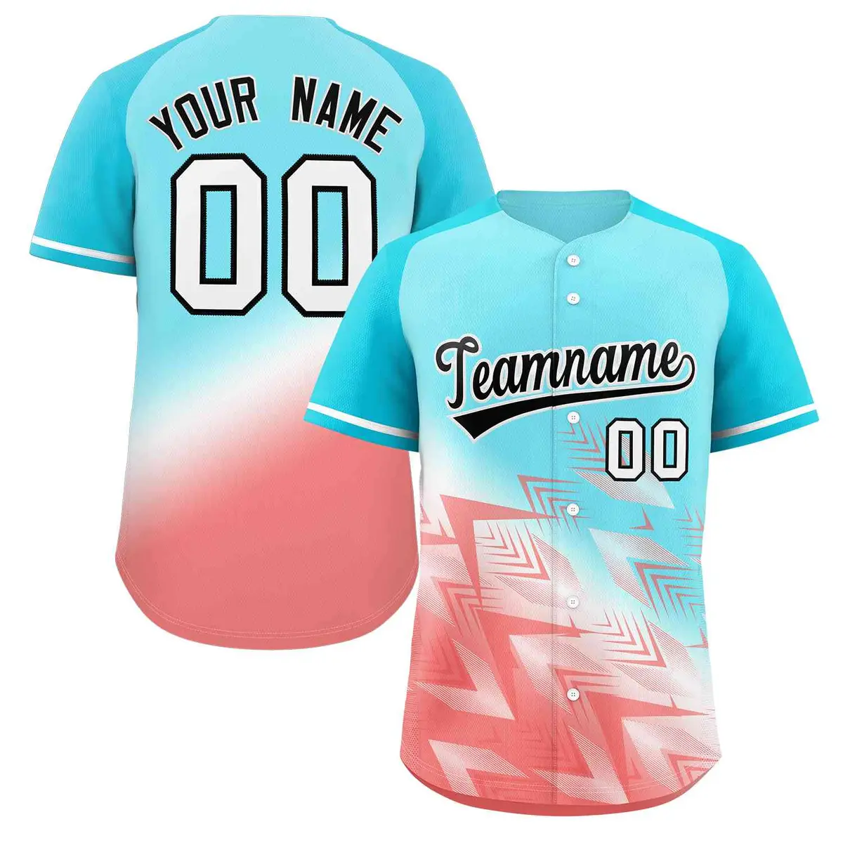 Aqua Light Red Black-White Gradient Baseball Jersey