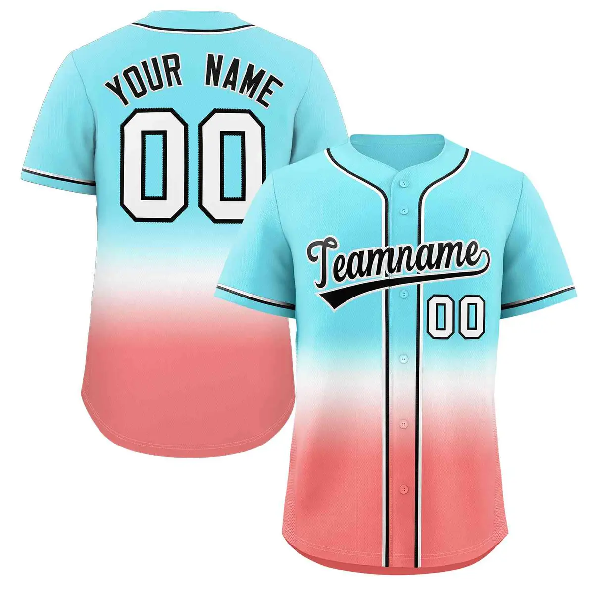 Aqua Light Red Black-White Gradient Baseball Jersey