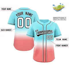 Aqua Light Red Black-White Gradient Baseball Jersey 2