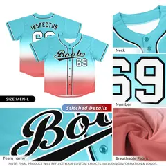 Aqua Light Red Black-White Gradient Baseball Jersey 4