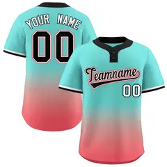 Aqua Light Red Black-White Gradient Two-Button Softball Jersey 1