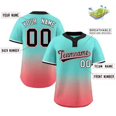 Aqua Light Red Black-White Gradient Two-Button Softball Jersey 2