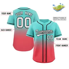 Aqua Light Red Gradient Fashion Authentic Baseball Jersey 2