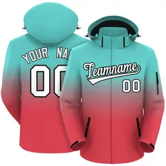 Aqua Light Red Gradient Hooded Outdoor Waterproof Jacket