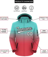 Aqua Light Red Gradient Hooded Outdoor Waterproof Jacket 2