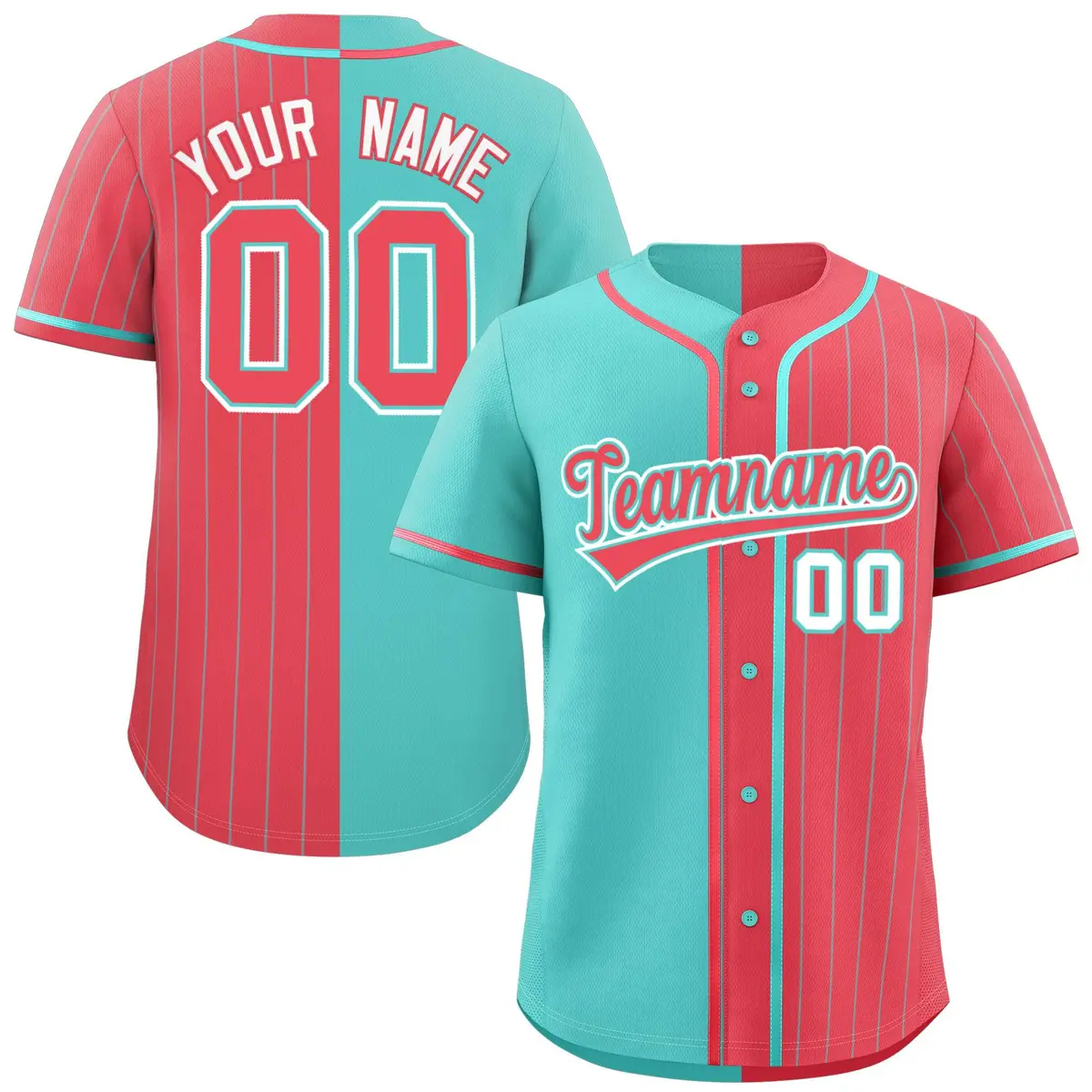 Aqua Light Red Stripe-Solid Combo Authentic Baseball Jersey