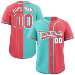 Aqua Light Red Stripe-Solid Combo Authentic Baseball Jersey 1