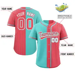 Aqua Light Red Stripe-Solid Combo Authentic Baseball Jersey 2