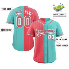 Aqua Light Red Striped Two Tone Authentic Baseball Jersey 2