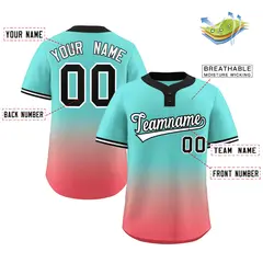 Aqua Light Red White-Black Gradient Two-Button Softball Jersey 2