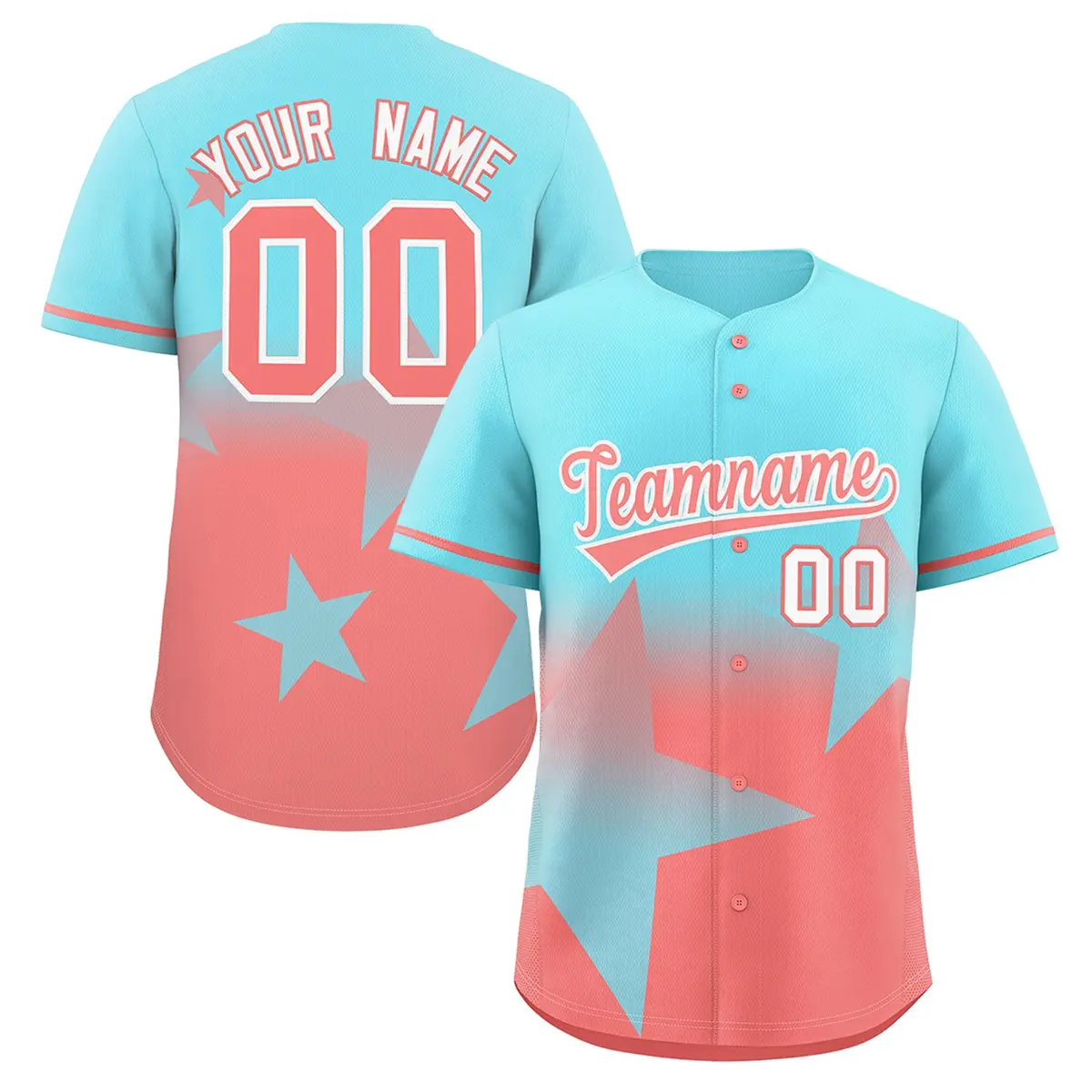Aqua Lt Red Gradient Star Graffiti Authentic Baseball Jersey