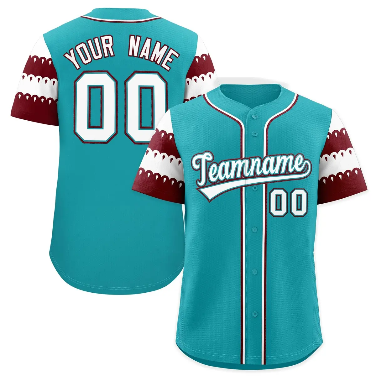 Aqua Maroon White Sleeve Flag Lace Baseball Jersey