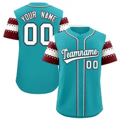 Aqua Maroon White Sleeve Flag Lace Baseball Jersey 1