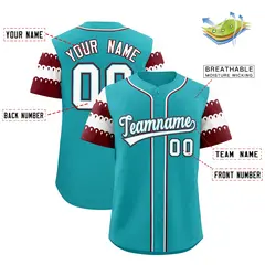 Aqua Maroon White Sleeve Flag Lace Baseball Jersey 2
