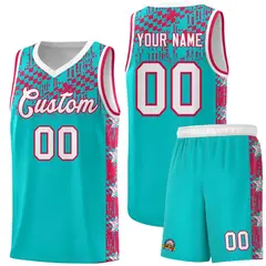 Aqua Mosaic Stars Pattern Basketball Jersey