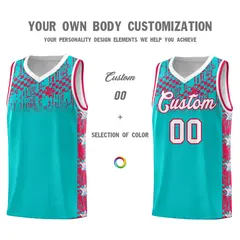 Aqua Mosaic Stars Pattern Basketball Jersey 3