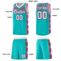 Aqua Mosaic Stars Pattern Basketball Jersey 5
