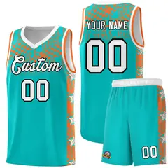 Aqua Mosaic Stars Pattern Basketball Jersey