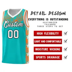 Aqua Mosaic Stars Pattern Basketball Jersey 2