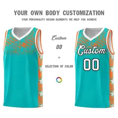 Aqua Mosaic Stars Pattern Basketball Jersey 3