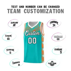 Aqua Mosaic Stars Pattern Basketball Jersey 4