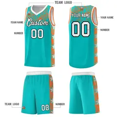 Aqua Mosaic Stars Pattern Basketball Jersey 5