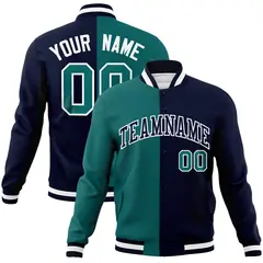Aqua Navy-Black Two Tone Split Varsity Letterman Jacket 1