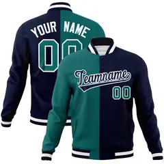 Aqua Navy-Black Two Tone Split Varsity Letterman Jacket 1