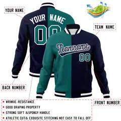 Aqua Navy-Black Two Tone Split Varsity Letterman Jacket 4