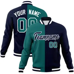 Aqua Navy-Black Two Tone Split Varsity Letterman Jacket 1