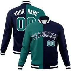 Aqua Navy-Black Two Tone Split Varsity Letterman Jacket 1