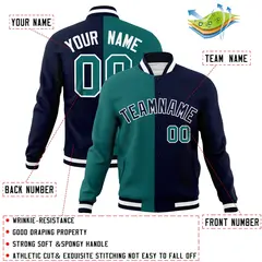 Aqua Navy-Black Two Tone Split Varsity Letterman Jacket 4
