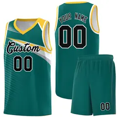 Aqua Navy Chest Color Block Basketball Uniform Jersey 1