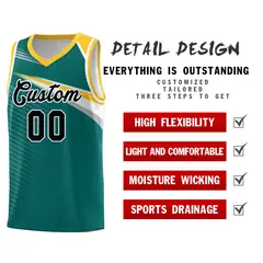 Aqua Navy Chest Color Block Basketball Uniform Jersey 5