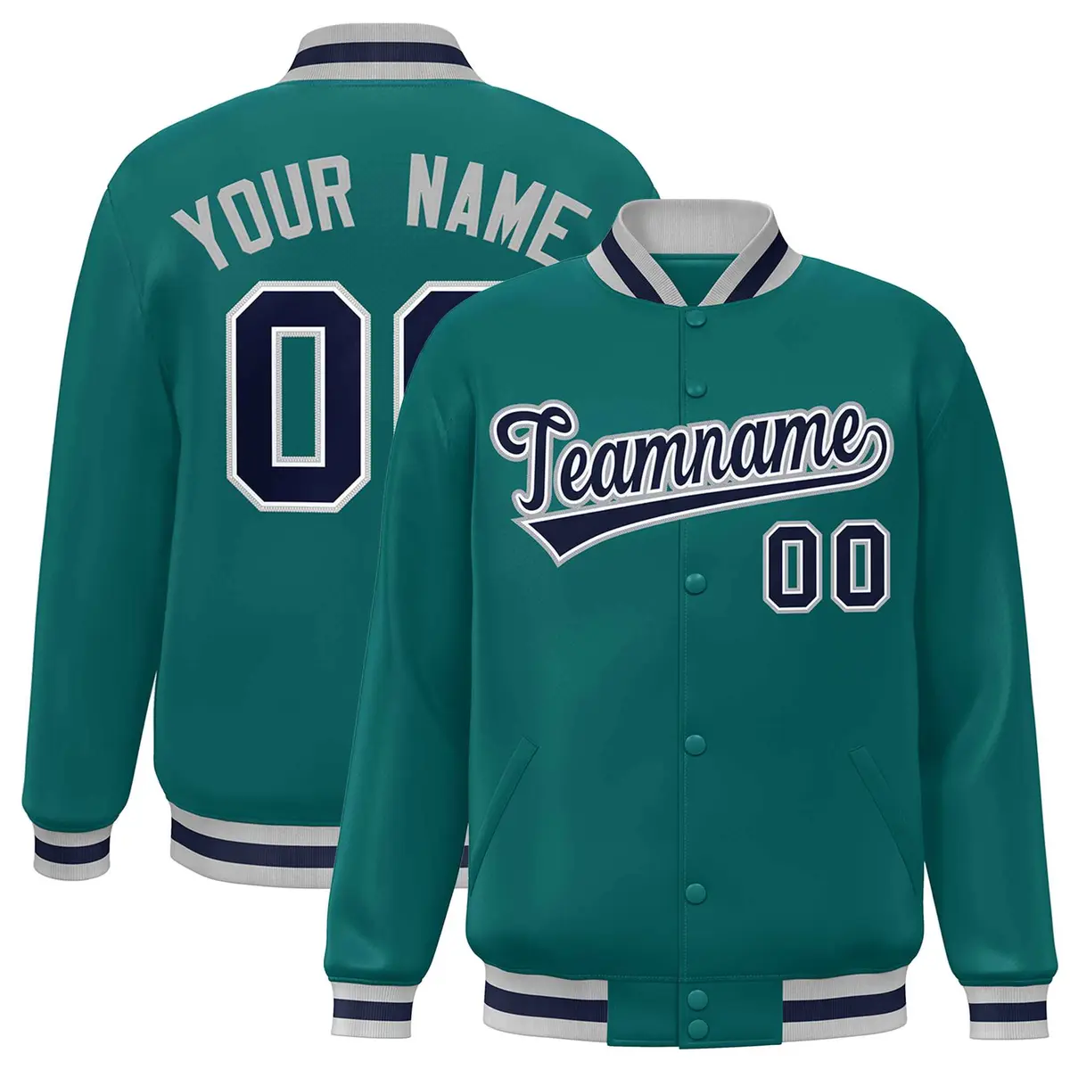 Aqua Navy Classic Style Varsity Letterman Baseball Jacket