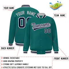 Aqua Navy Classic Style Varsity Letterman Baseball Jacket 2