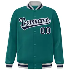 Aqua Navy Classic Style Varsity Letterman Baseball Jacket 3